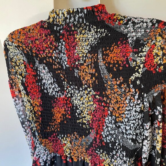 Anthropologie Floral Blouse Womens XS V-Neck Smocked Long Sleeve Relaxed Tunic - Picture 9 of 15